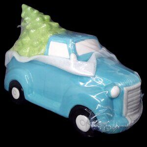 Robert Stanley Cookie Jar Blue Truck Christmas Tree Ceramic Retro 10in 2018 NIP